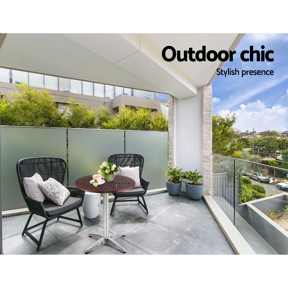 Arjun Outdoor Bar Table Furniture Wooden Cafe Table Aluminium Adjustable Round - Brown - Nurns