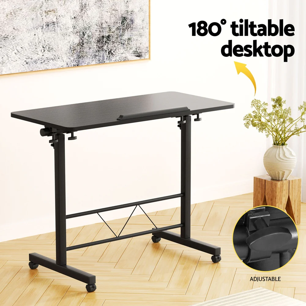 Artiss Laptop Desk Table Height Adjustable Wooden Bed Side Tables 80cm Black - Nurns