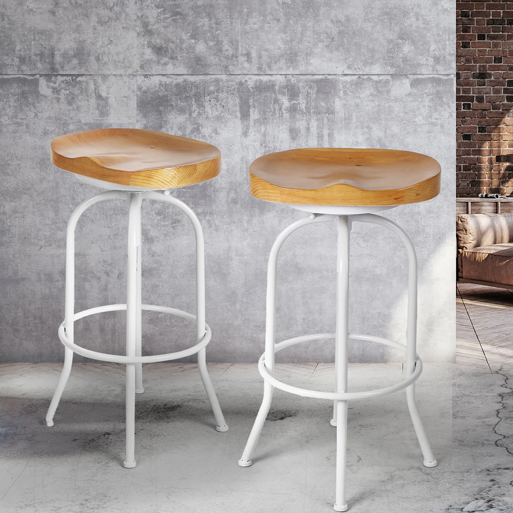 90cm Avignon Industrial Bar Stools Kitchen Stool Wooden Barstools Swivel Chair - White - Nurns