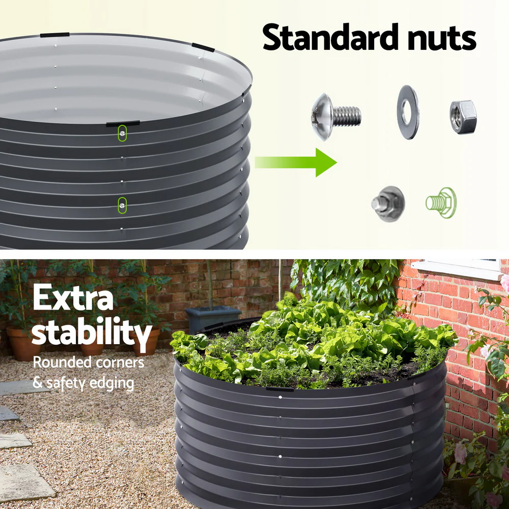 Garden Bed 90x45cm Round Latches Planter Box Raised Galvanised Herb - Nurns
