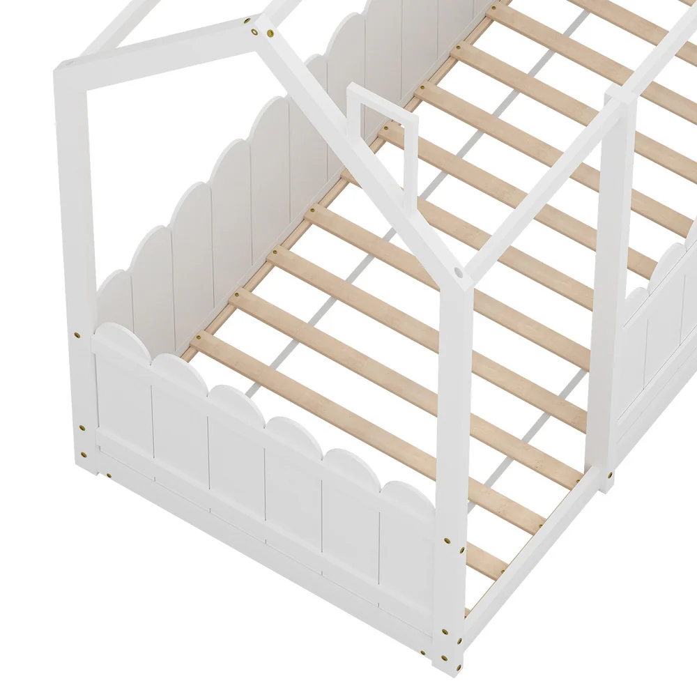 Lucy Bed Frame Wooden Kids House - White Single - Nurns