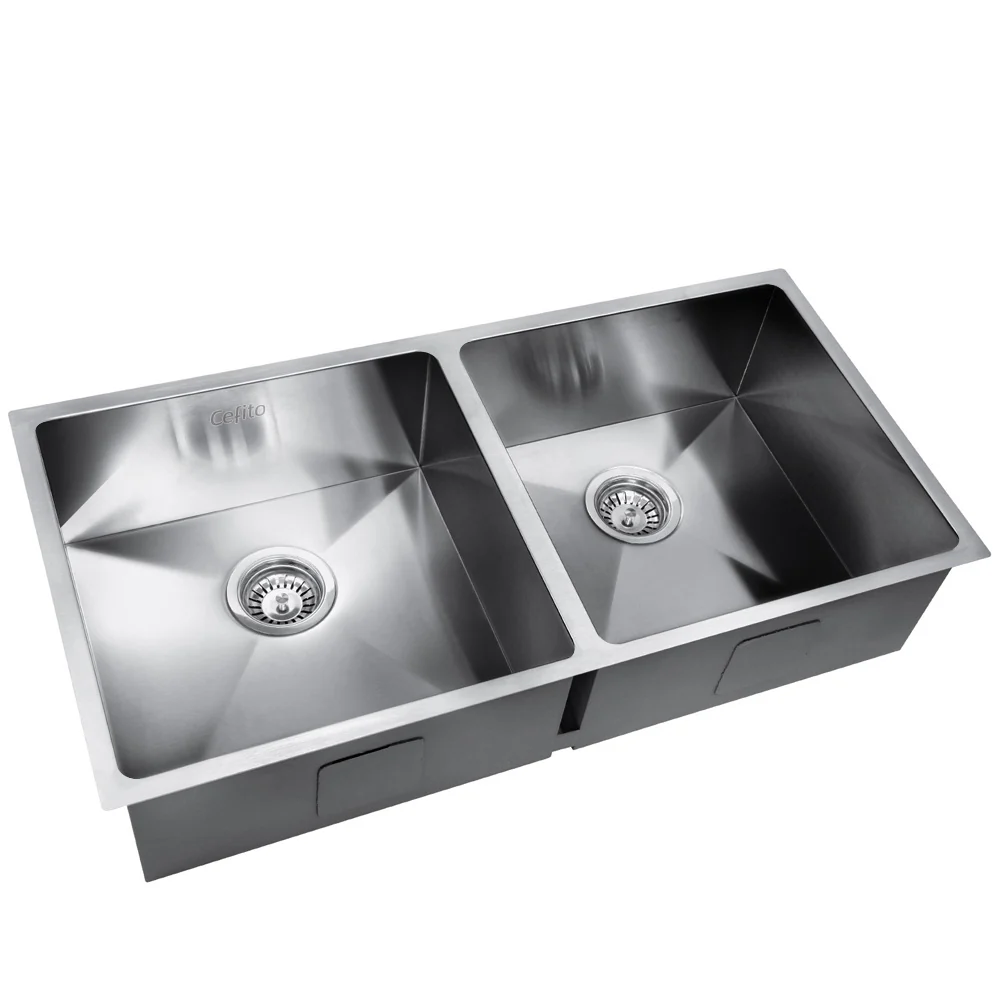 Cefito Kitchen Sink 86X44cm Stainless Steel Basin Double Bowl Silver - Nurns