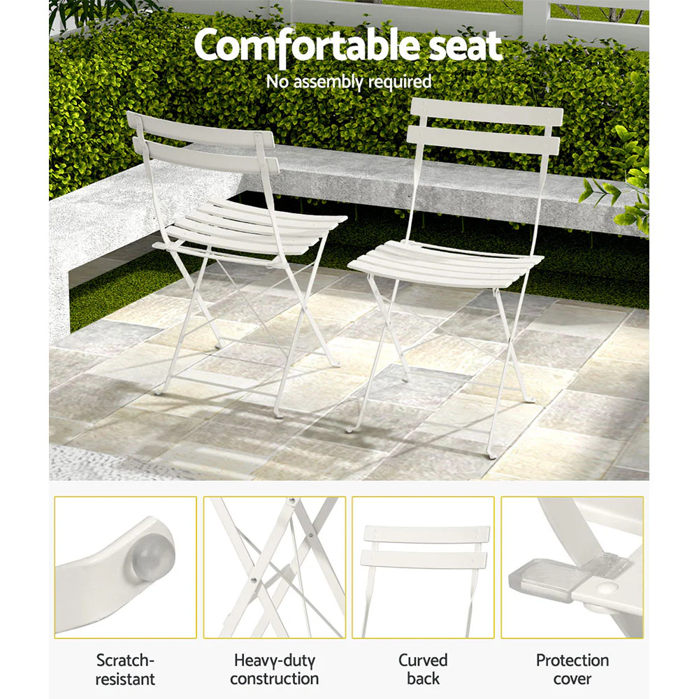Andre 2-Seater Steel Table and Chairs Patio Furniture 3-Piece Outdoor Bistro Set - White - Nurns