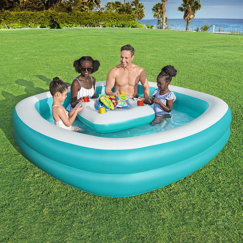 Bestway Kids Inflatable Family Pool with Center Console Cup Holder 218x218x48cm - Nurns
