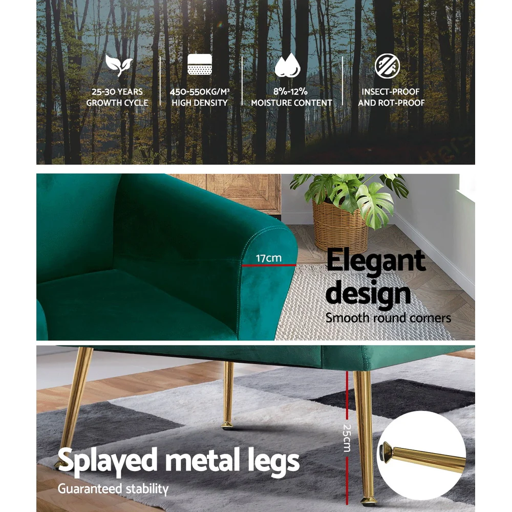 Maryjane Accent Velvet Cushion Lounge Armchair - Green - Nurns