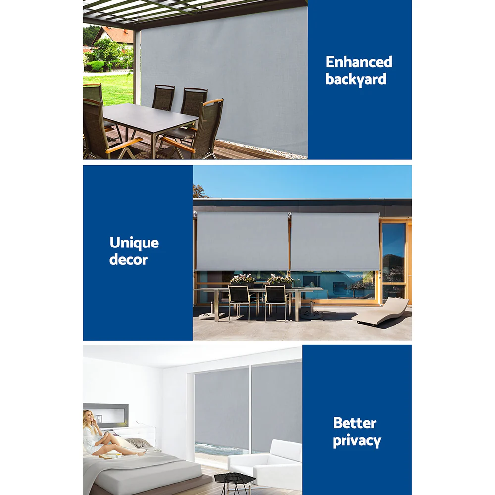 Instahut Outdoor Blinds Light Filtering Roll Down Awning Shade 3x2.5M Grey - Nurns