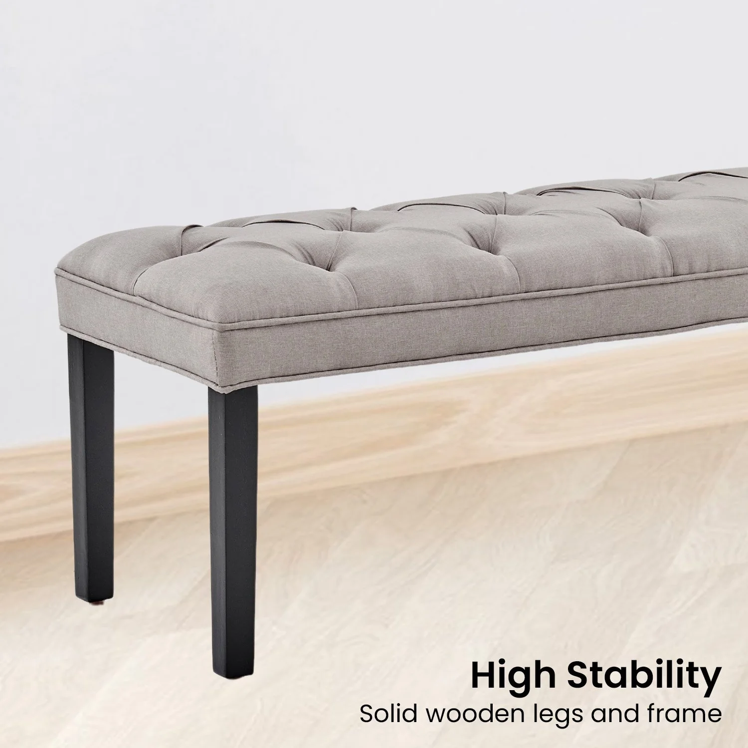 Button-tufted Upholstered Bench With Tapered Legs By - Light Grey - Nurns