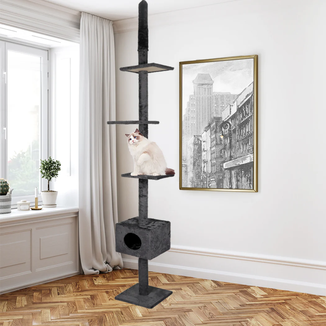Cat Scratching Post Tree Condo Furniture Scratch Adjustable Height 248-288 - Grey - Nurns