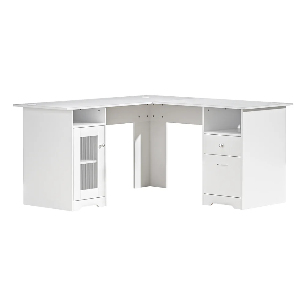Artiss Computer Desk Shelf Cabinet L-Shape White 150cm - Nurns