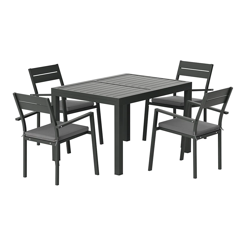 Tanner 4-Seater Aluminium Extension Table Chairs Lounge 5-Piece Outdoor Dining Set - Black - Nurns