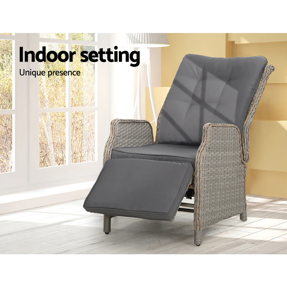 Moore Recliner Chairs Setting Outdoor Furniture Patio Wicker Sofa - Grey - Nurns