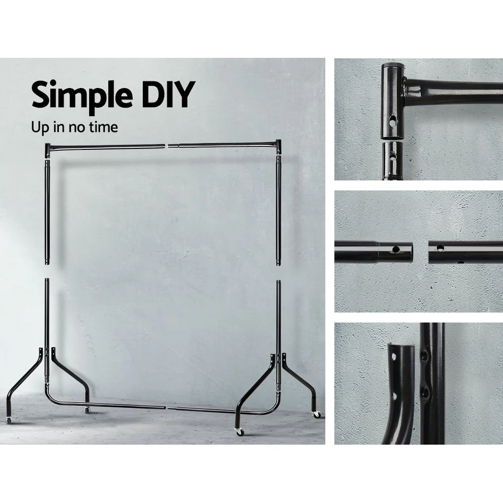 Set of 2 Clothes Rack Airer Coat Stand 6FT Rail with Wheels - Nurns