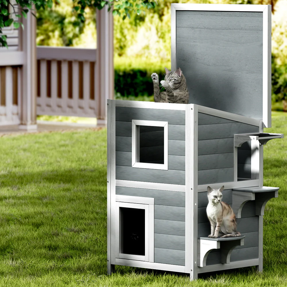 Cat House Wooden Outdoor Shelter Rabbit Hutch Condo Small Dog Roof House - Nurns