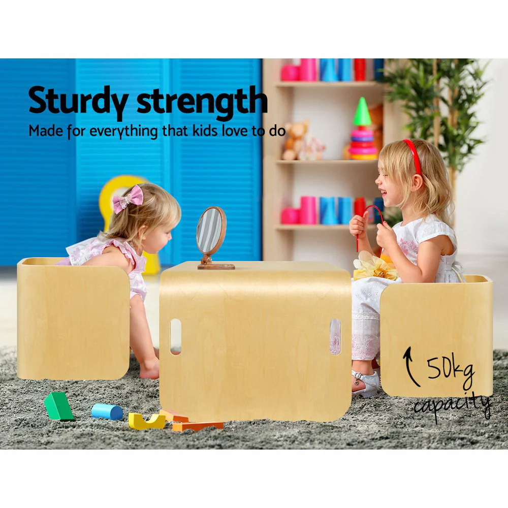 Pathy 3-Piece Kids Table & Chairs Set Nordic Desk Activity Compact Children - Wood - Nurns
