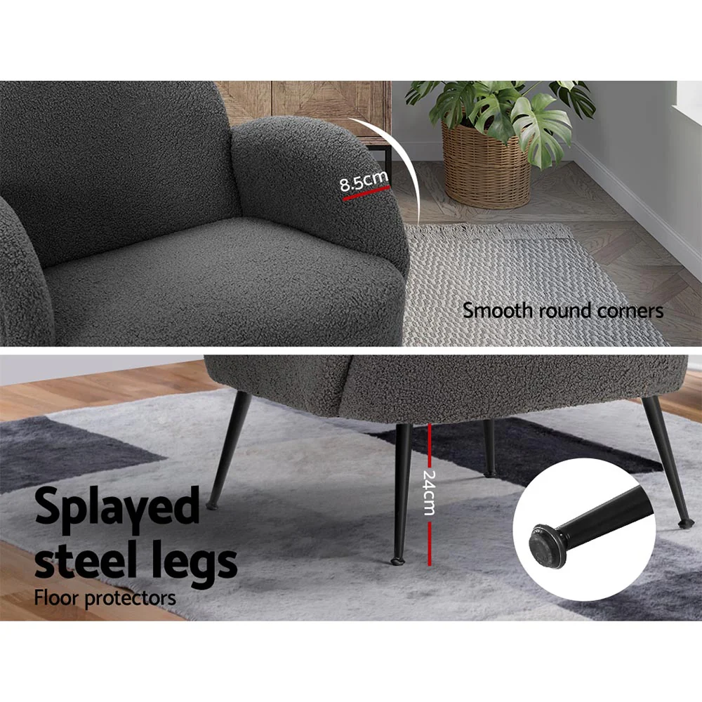 Mariana Accent Sherpa Bouclé Lounge Armchair - Charcoal - Nurns