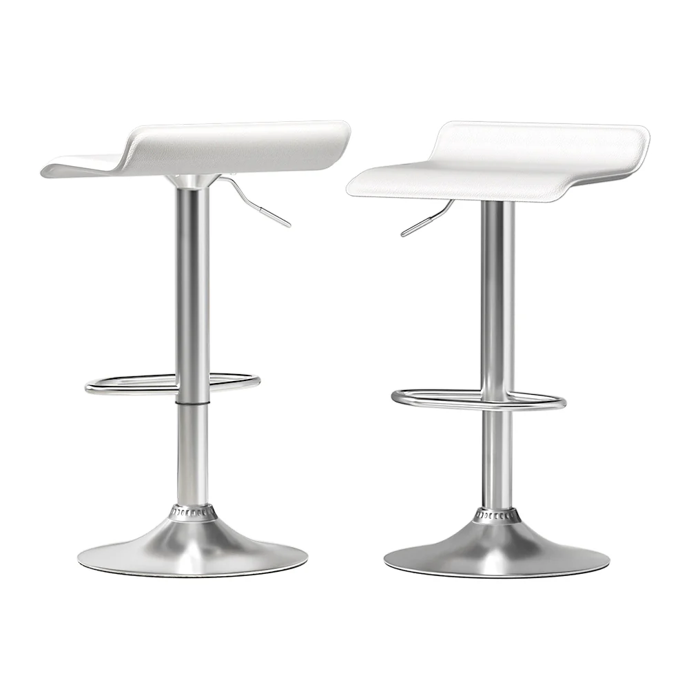 Set of 2 Nicosia Bar Stools Kitchen Stool Chairs Dining Gas Lift PU Leather - White - Nurns