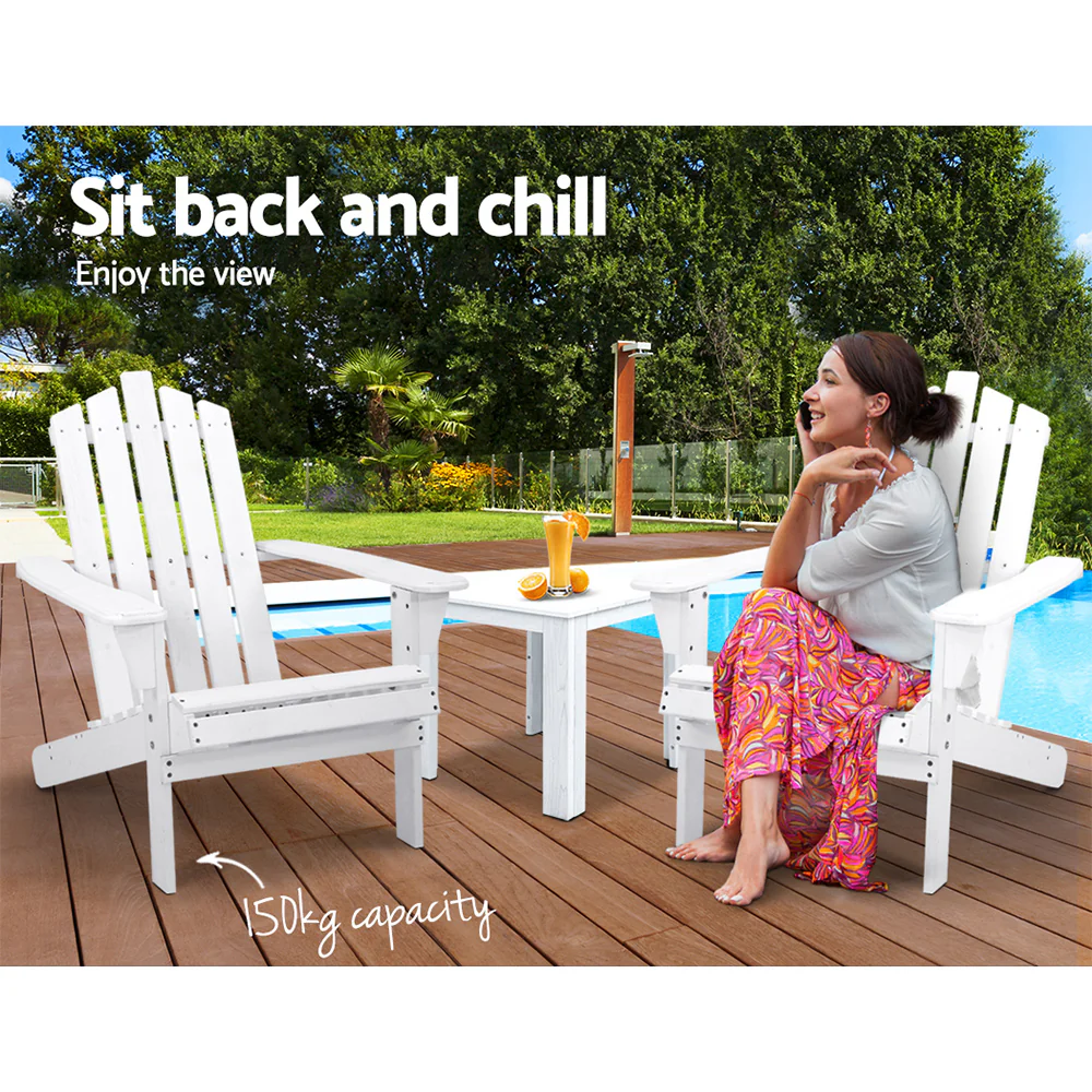 Adirondack Gardeon 3PC Outdoor Table and Chairs Wooden Beach Chair - Nurns