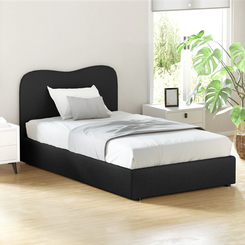 Naida Bed Frame Bouclé - Black King Single - Nurns