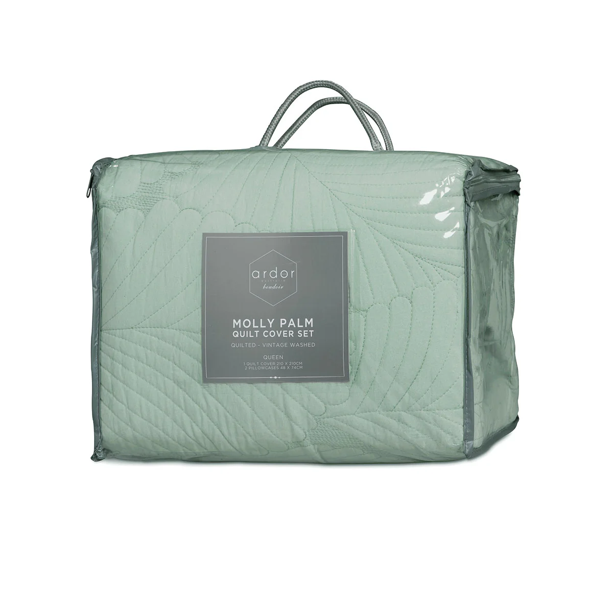 KING Quilted Quilt Cover Set - Palm Green - Nurns