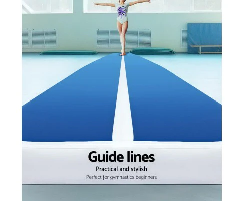 5m x 1m Inflatable Air Track Mat 20cm Thick Gymnastic Tumbling Blue And White - Nurns