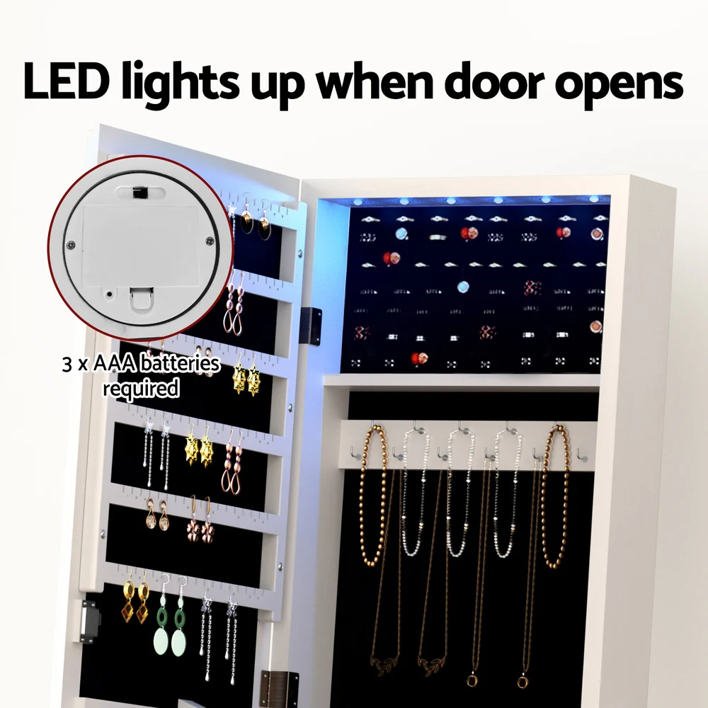 Jewellery Cabinet Mirror Free Standing - White - Nurns