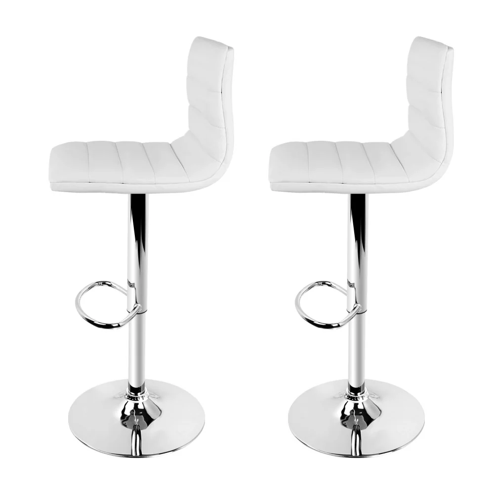 Set of 2 Amaliada PU Leather Bar Stools Padded Line Style - White - Nurns
