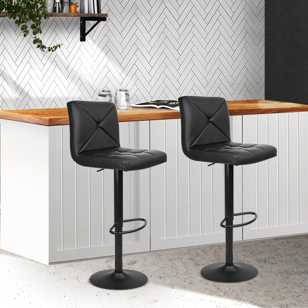 Set of 2 Beatrice PU Leather Gas Lift Bar Stools - Black - Nurns