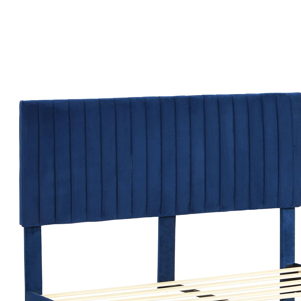 Cheyenne Bed Frame Base Platform Wooden Velvet with Headboard Blue - Double - Nurns