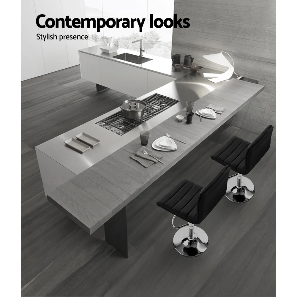 Set of 2 Amaliada PU Leather Bar Stools Padded Line Style - Black - Nurns