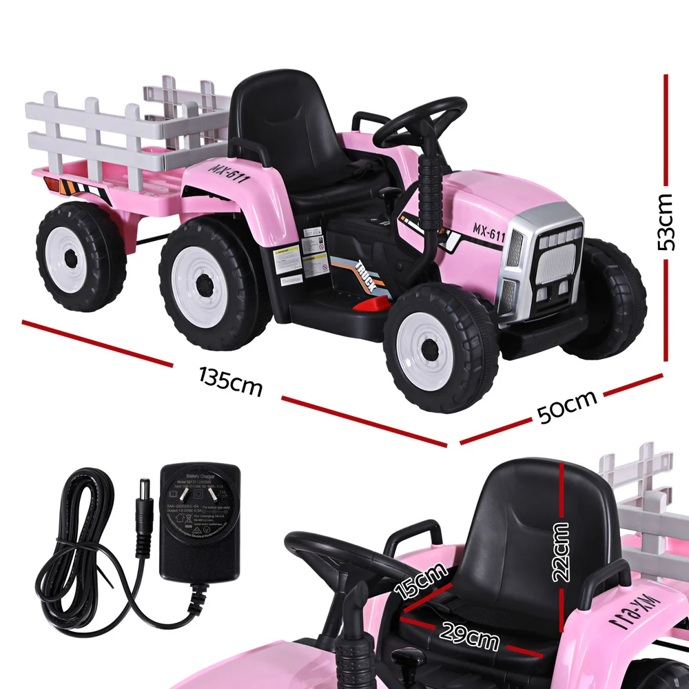 Kids Electric Ride On Car Tractor Toy Cars 12V - Pink - Nurns