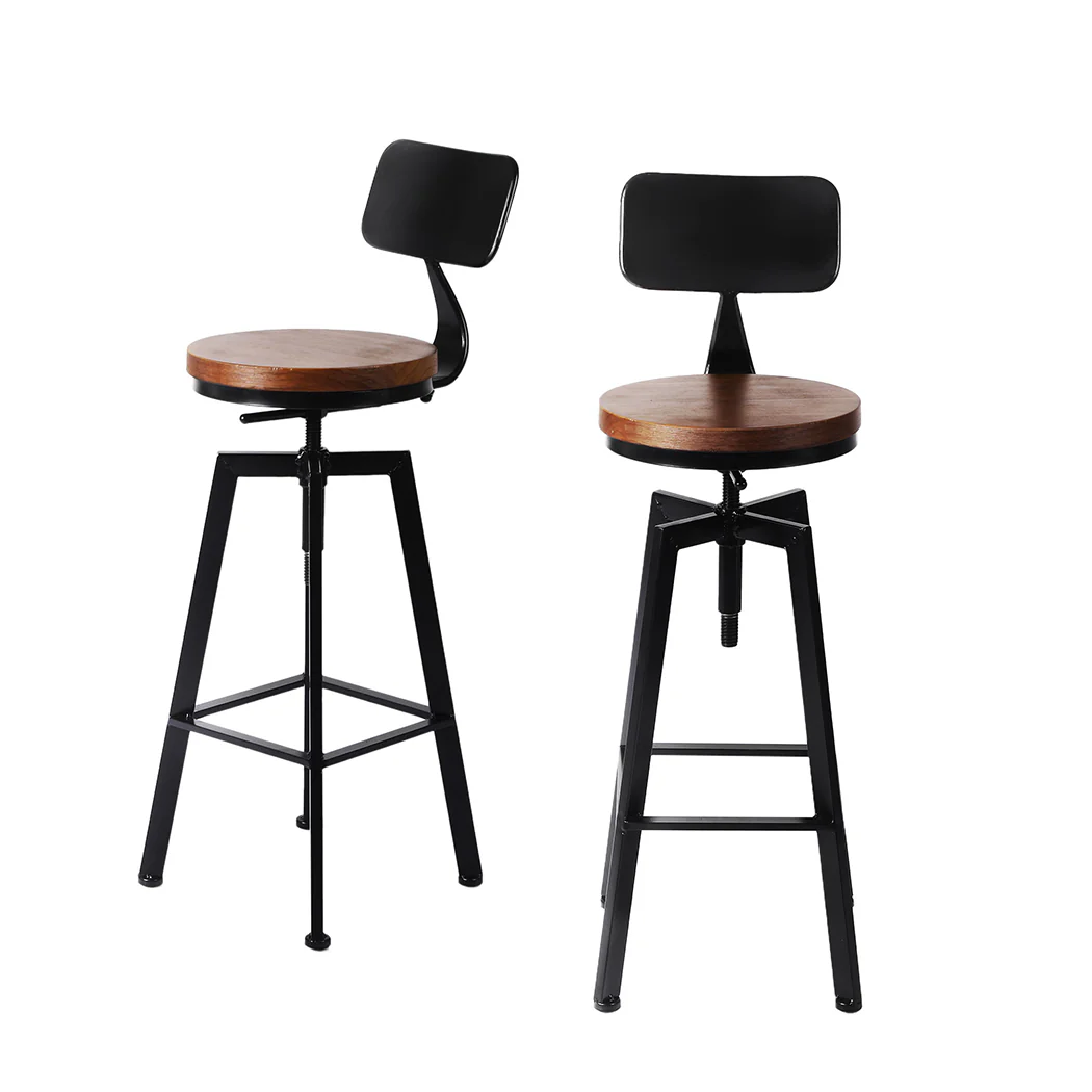 Set of 4 Marseille Industrial Bar Stools Chairs Kitchen Stool Wooden Barstools Swivel - Black & Wood - Nurns