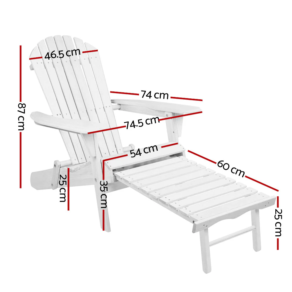 Adirondack Gardeon Sun Lounge Outdoor Chairs Wooden Foldable Patio Furniture - Nurns