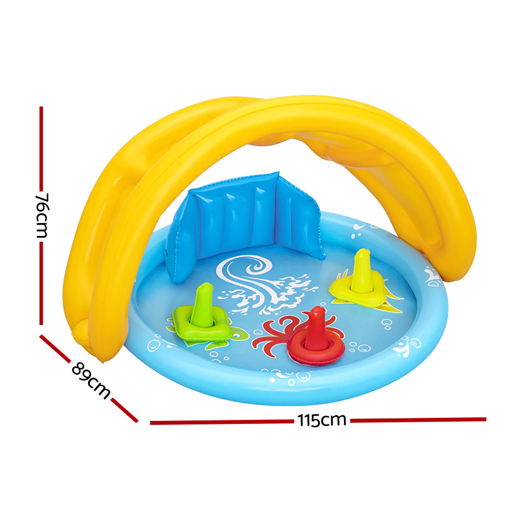 Bestway Kids Pool 115x89x76cm Inflatable Play Swimming Pools w/ Canopy 31L - Nurns