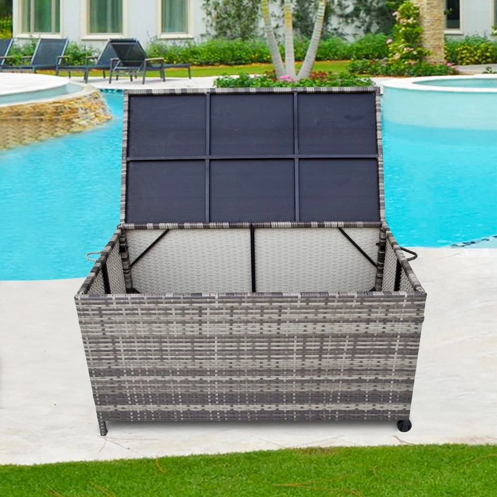 Outdoor PE Wicker Storage Box Garden 320L - Grey - Nurns