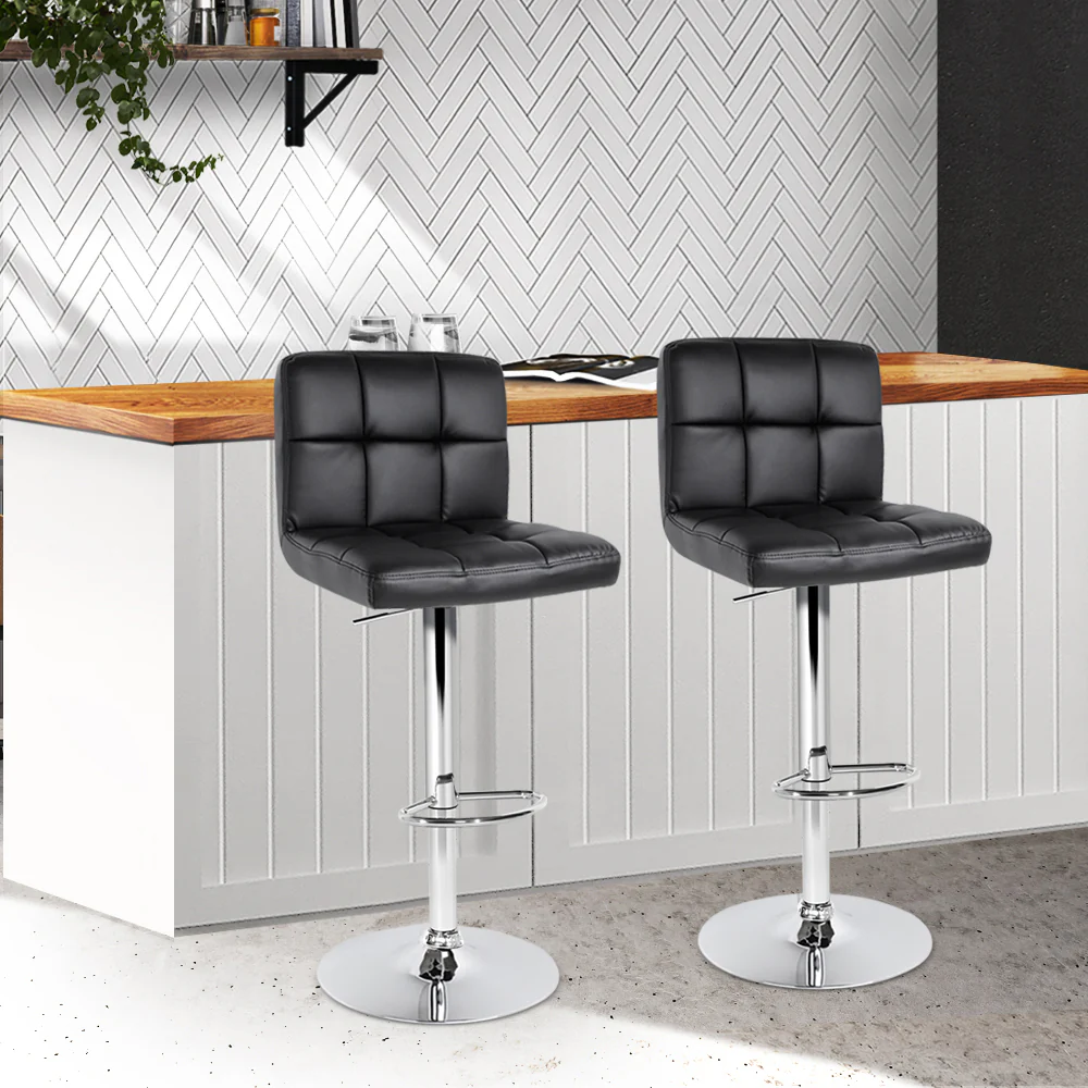 Set of 2 Chania PU Leather Gas Lift Bar Stools - Black - Nurns