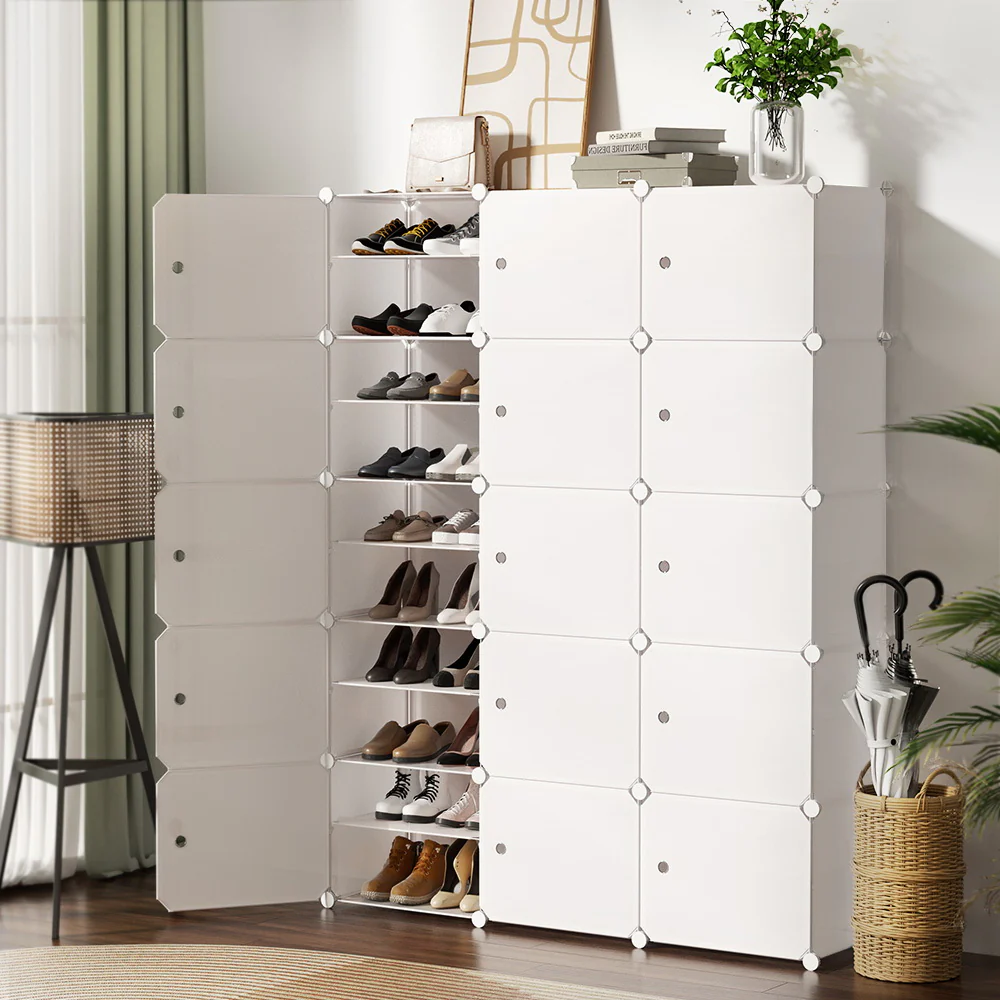 Artiss Shoe Rack Storage Cabinet DIY 15 Storage Cube Stackable White - Nurns