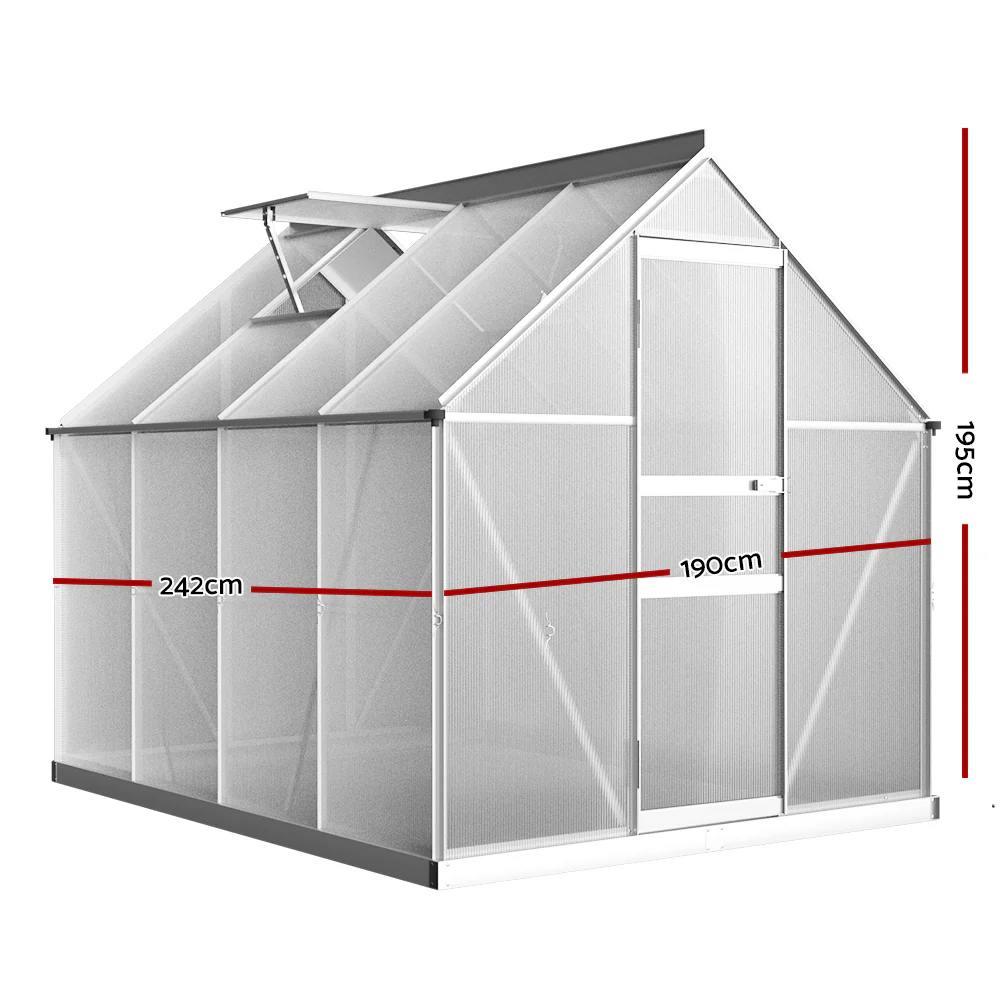 Greenfingers Greenhouse Aluminium Green House Polycarbonate Garden Shed 2.4x1.9M - Nurns