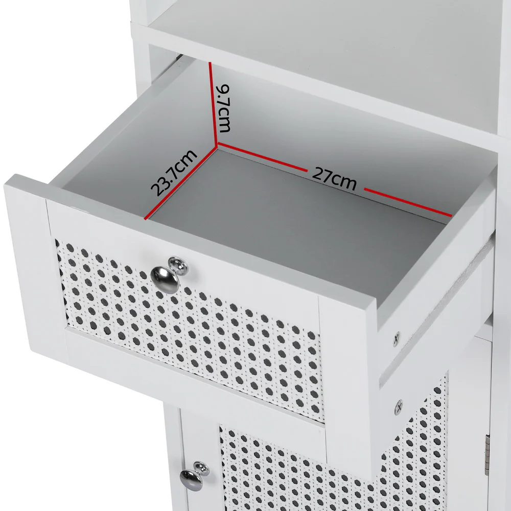 Bathroom Cabinet Storage 161cm White Rattan Tallboy Toilet Cupboard - Nurns