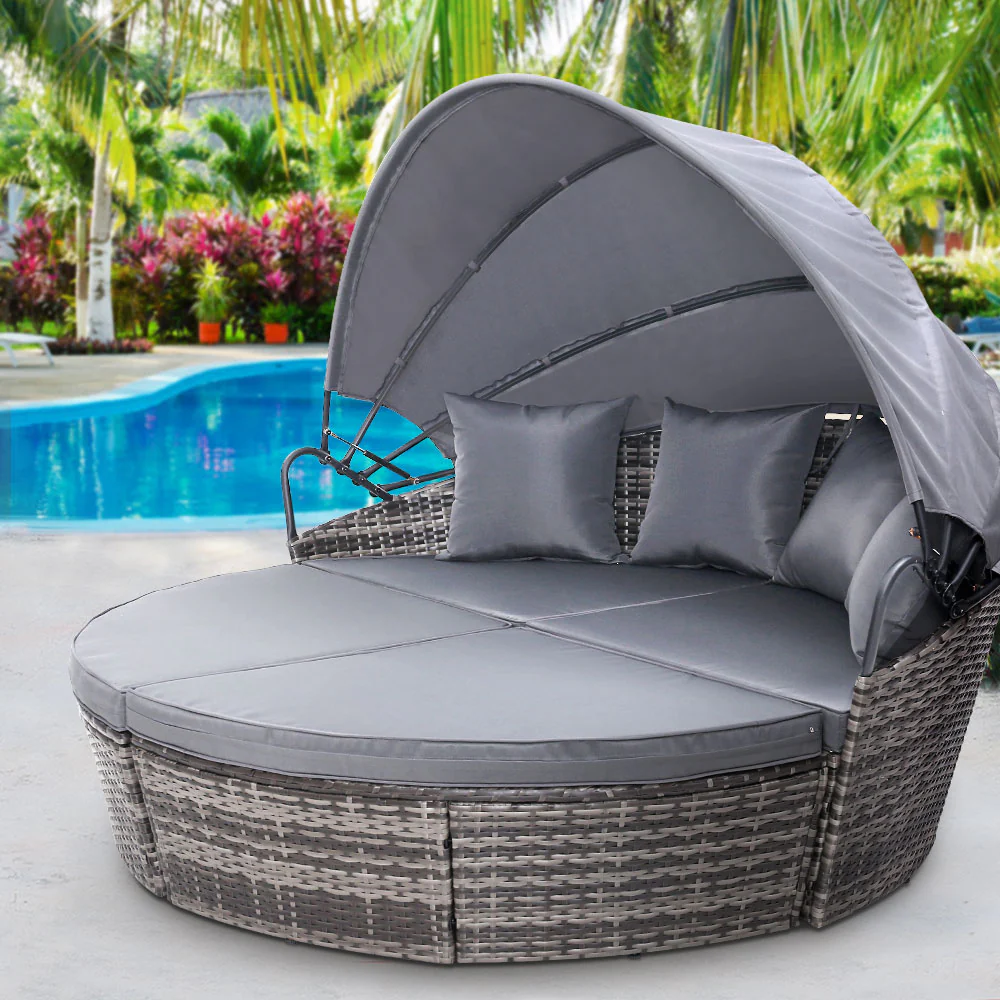 Yasin Outdoor Lounge Setting Patio Furniture Sofa Wicker Garden Rattan Set Day Bed - Grey - Nurns