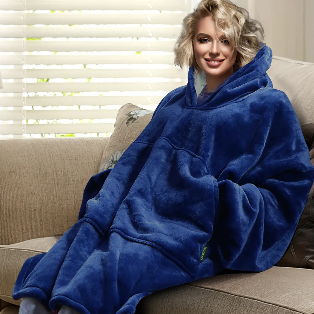 Winona Soft Blanket Plush Warm Fleece Sherpa Hoodie Sweatshirt Huggle Pajamas - Navy - Nurns