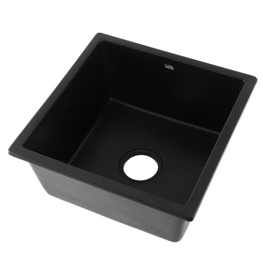 Stone Kitchen Sink 450X450MM Granite Under/Topmount Basin Bowl Laundry Black - Nurns