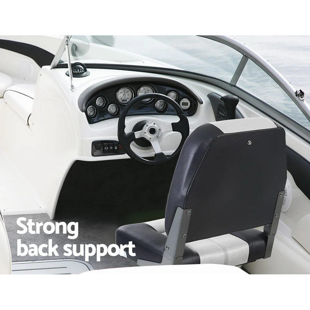 Set of 2 Folding Boat Seats Marine Seat Swivel Low Back 10cm Padding Grey - Nurns