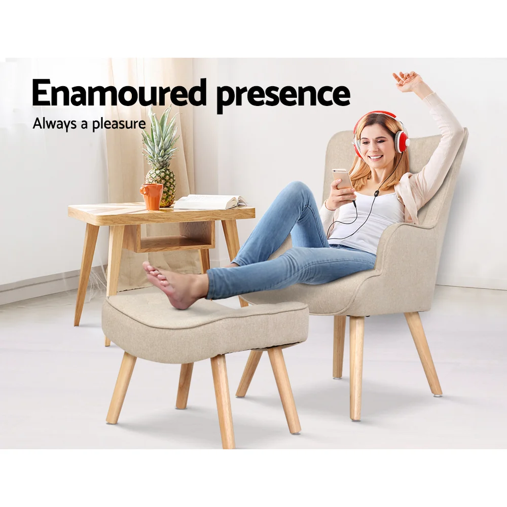 Marlyn Accent Fabric Ottoman Lounge Chair - Beige - Nurns