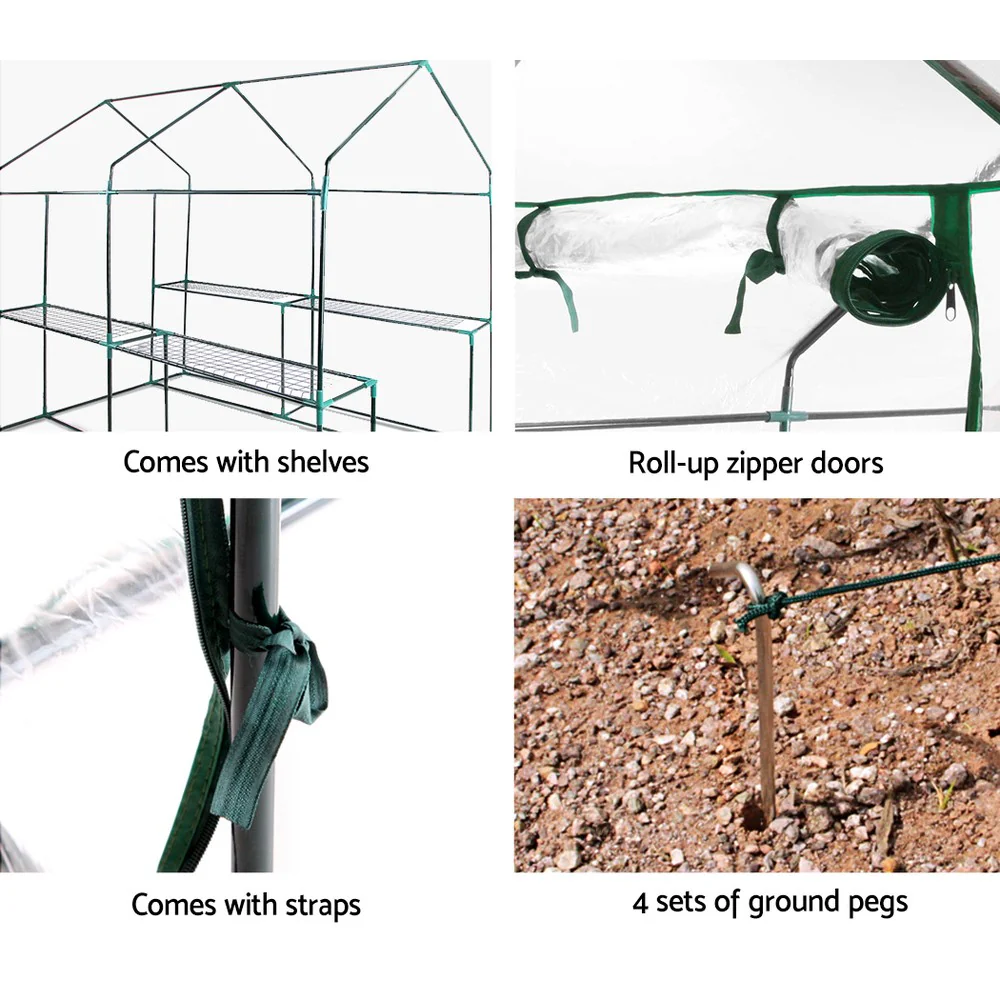 Greenfingers Greenhouse 1.2x1.9x1.9M Walk in Green House Tunnel Clear Garden Shed 4 Shelves - Nurns