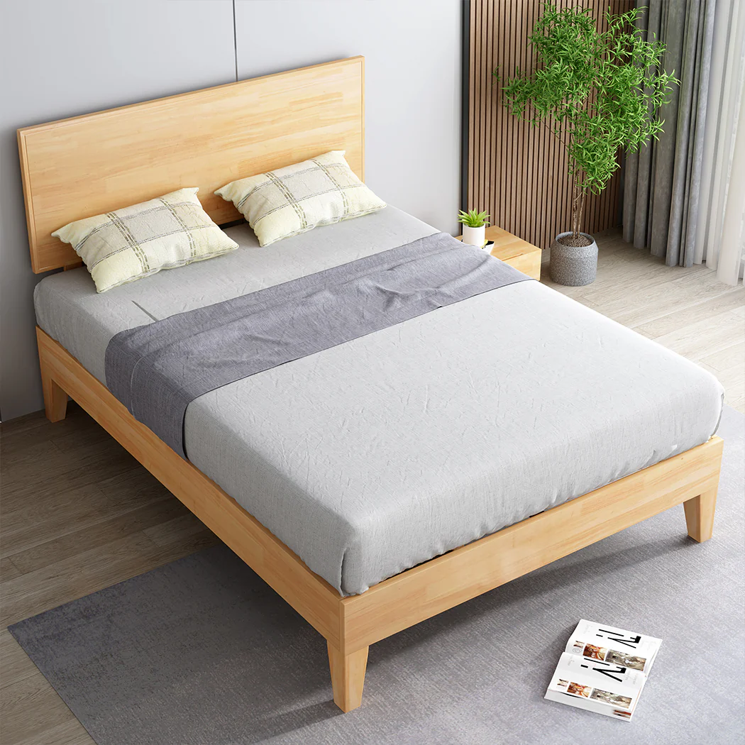 Naomi Rubberwood Bed Frame - Natural Queen - Nurns