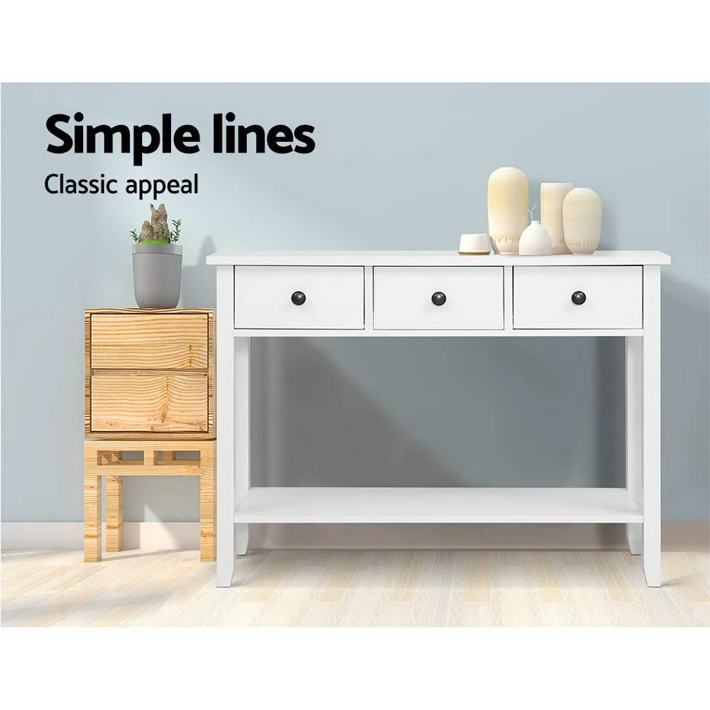 Hallway Console Table Hall Side Entry 3 Drawers Display White Desk Furniture - Nurns