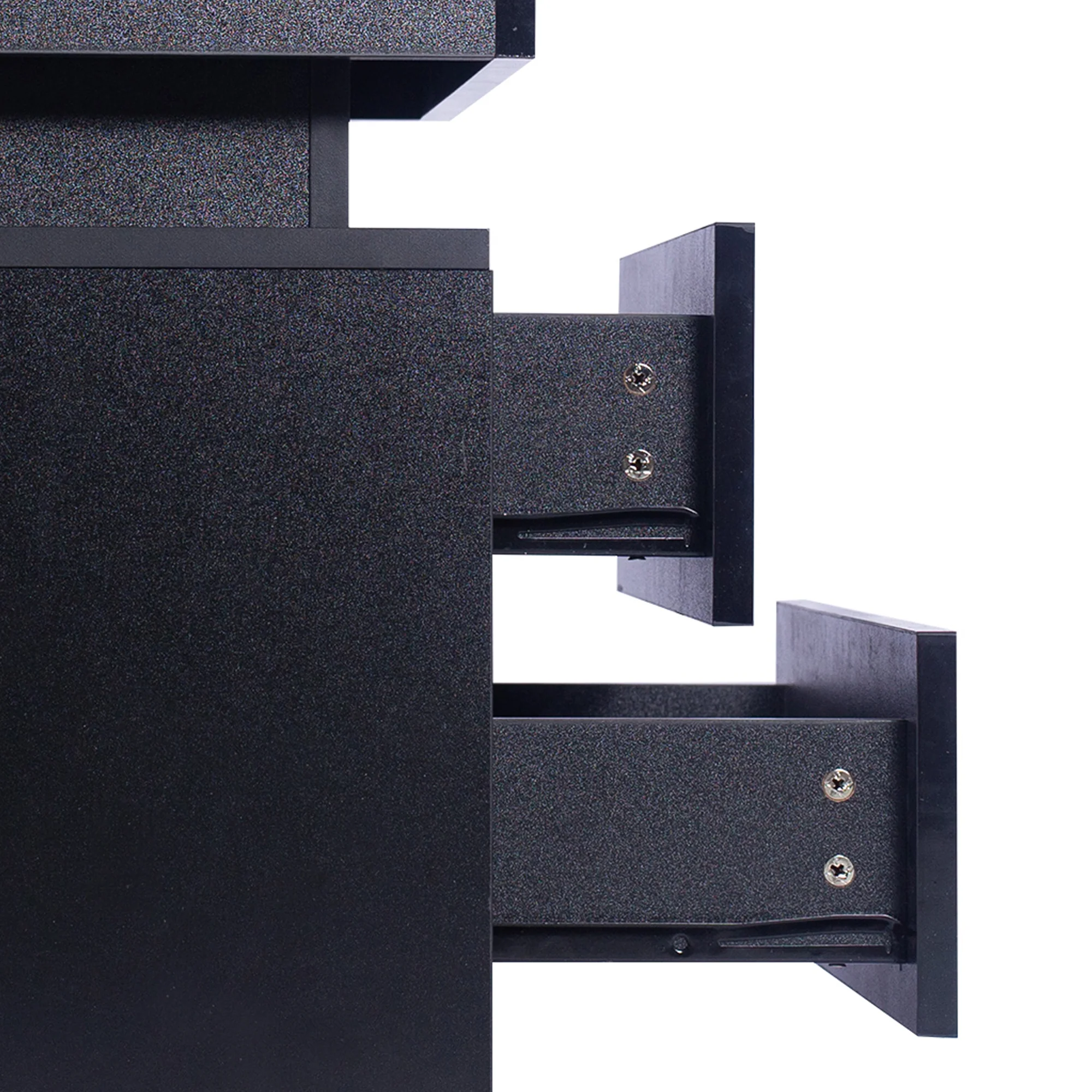 Inuvik LED Bedside Tables RGB LED Side Table High Gloss Nightstand Cabinet with 2 Drawers - Black - Nurns