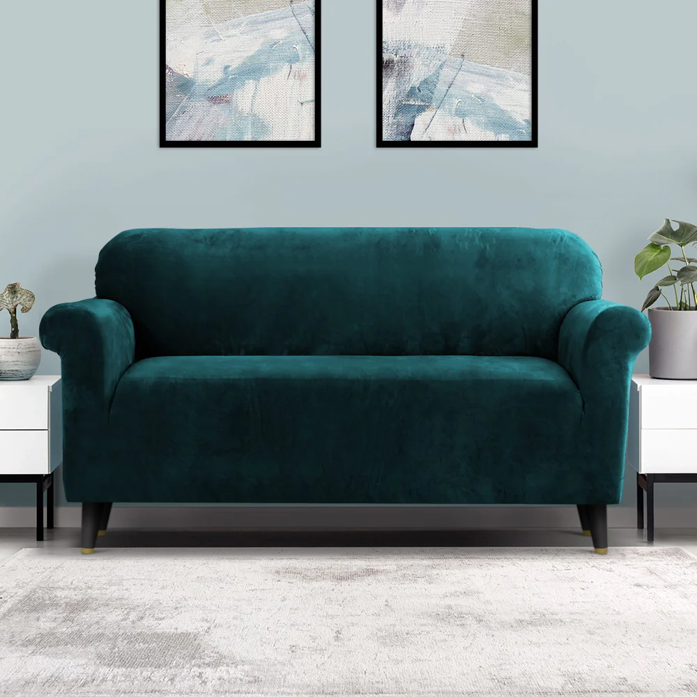 Velvet Sofa Cover Plush Couch Cover Lounge Slipcover 3-Seater Agate Green - Nurns