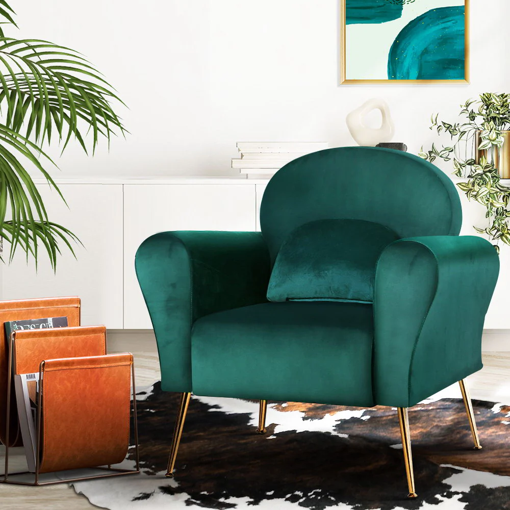 Maryjane Accent Velvet Cushion Lounge Armchair - Green - Nurns