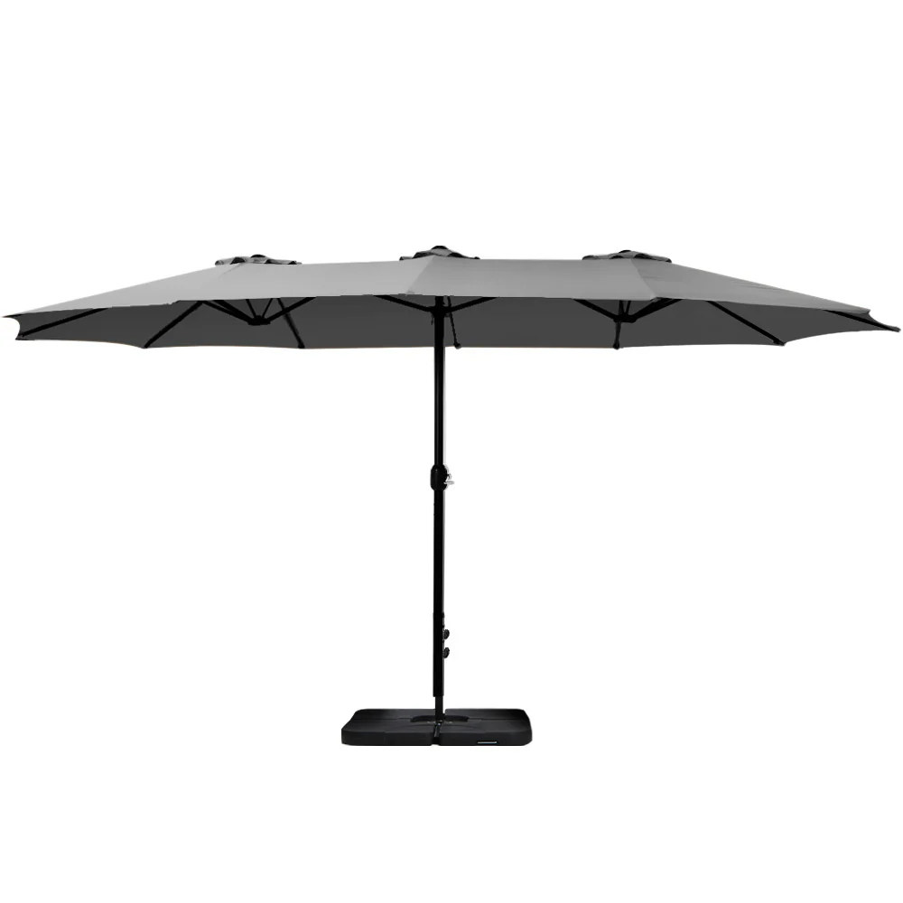 Instahut 4.57m Outdoor Umbrella w/Base Stand Beach Pole Garden Tilt Charcoal - Nurns